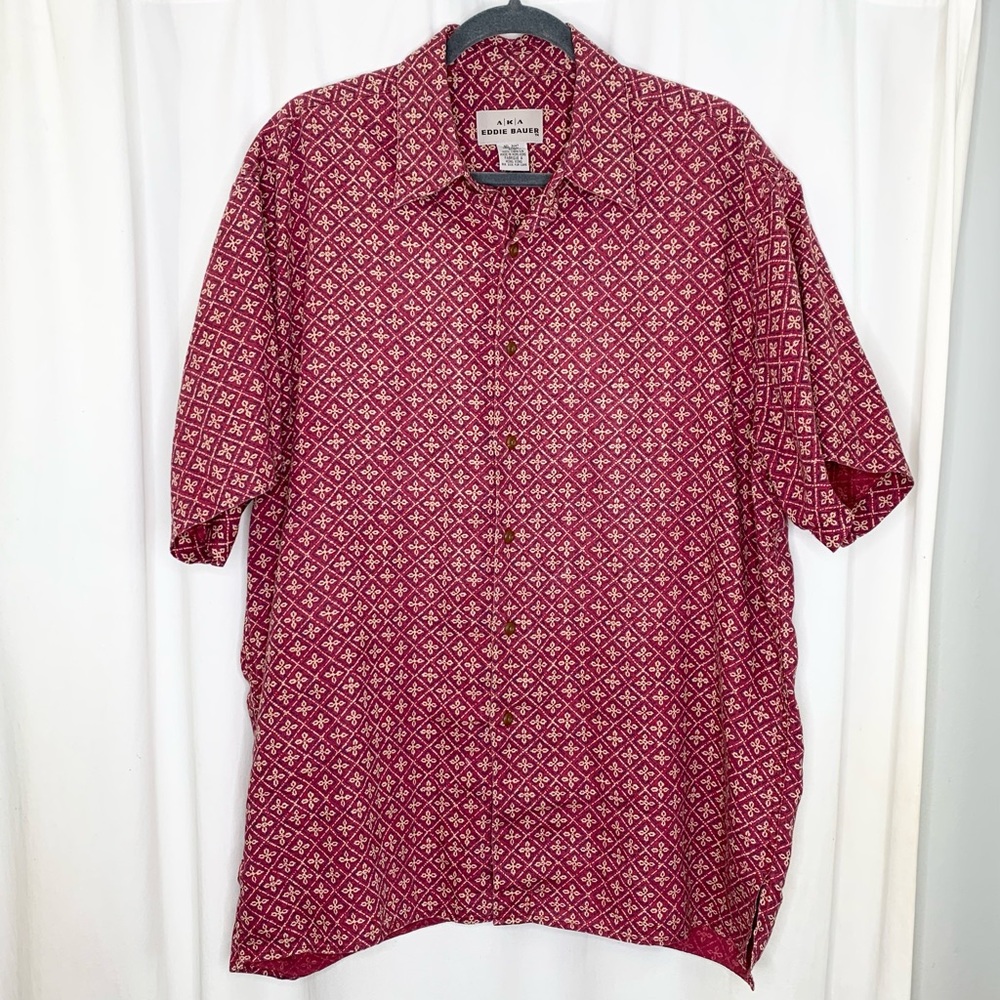 AKA Eddie Bauer Mens Short Sleeve Linen Camp Shirt Size Medium